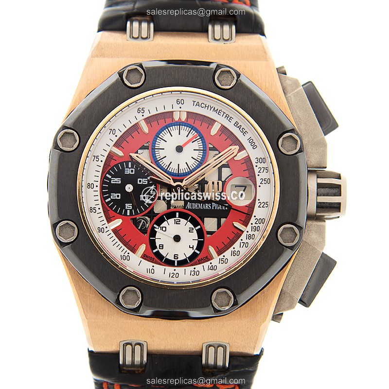 Audemars Piguet Replica - 26284RO.OO.D002CR.01 - Automatic - 18kt Rose Gold & Steel Case - Red Dial - Black Leather Strap