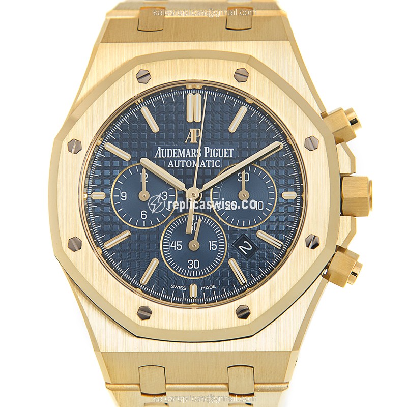 Audemars Piguet Royal Oak Replica - Automatic - 18kt Yellow Gold - Blue Dial - Gold Strap
