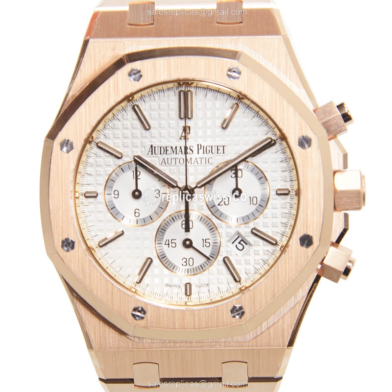 Automatic ROYAL OAK Replica - 18kt Rose Gold - Silver Dial - Gold Strap