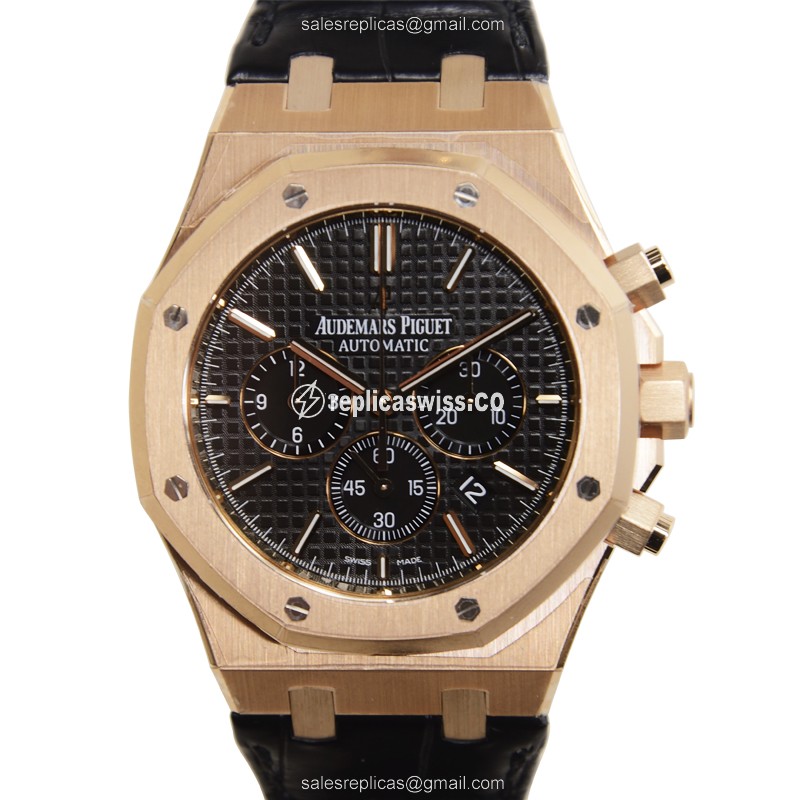 ROLEX ROYAL OAK Replica - 26320OR.OO.D002CR.01 - Automatic - 18kt Rose Gold - Black Dial - Alligator Strap