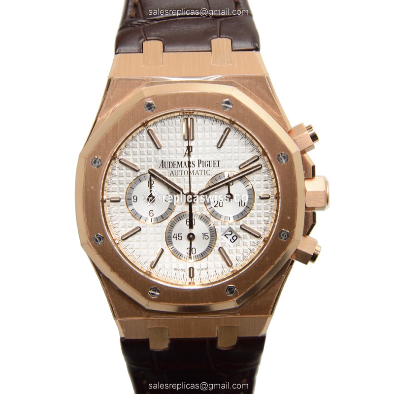 Royale Oak Replica - Audemars Piguet - 18kt Rose Gold - Automatic - Silver Dial - Brown Alligator Strap