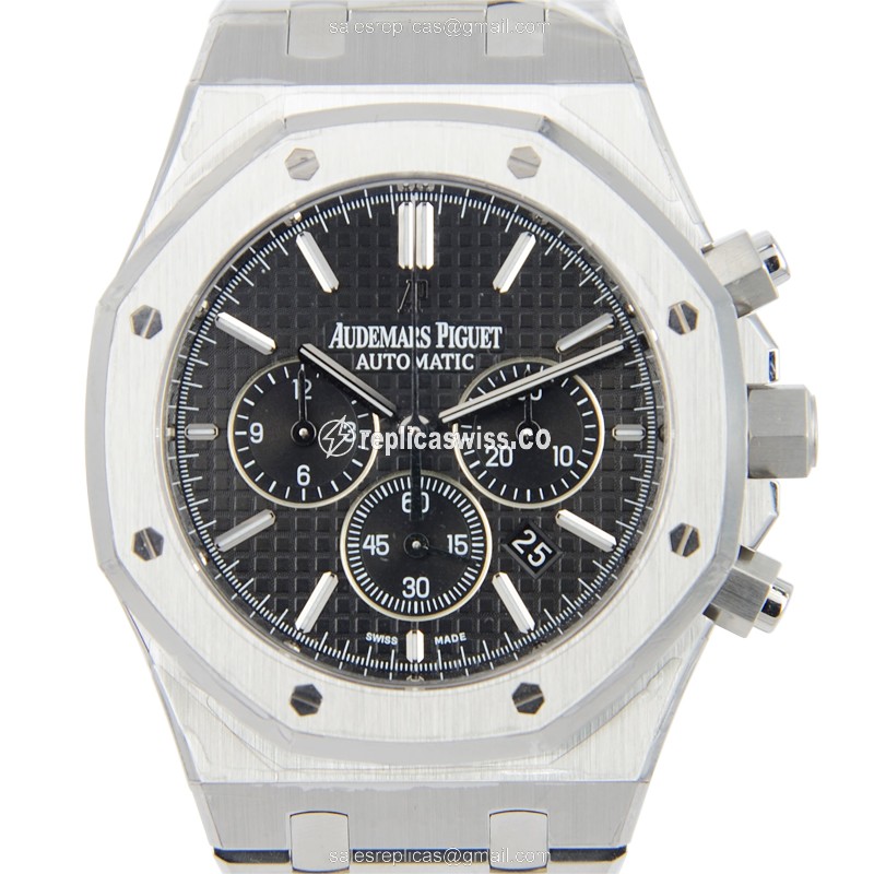 Audemars Piguet ROYAL OAK Replica - Automatic - Steel Case - Black Dial - Silver Strap - Clasp