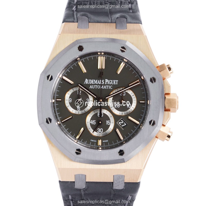 AP Royal Oak Replica - Automatic - 18kt Rose Gold - Steel Case - Grey Alligator Strap