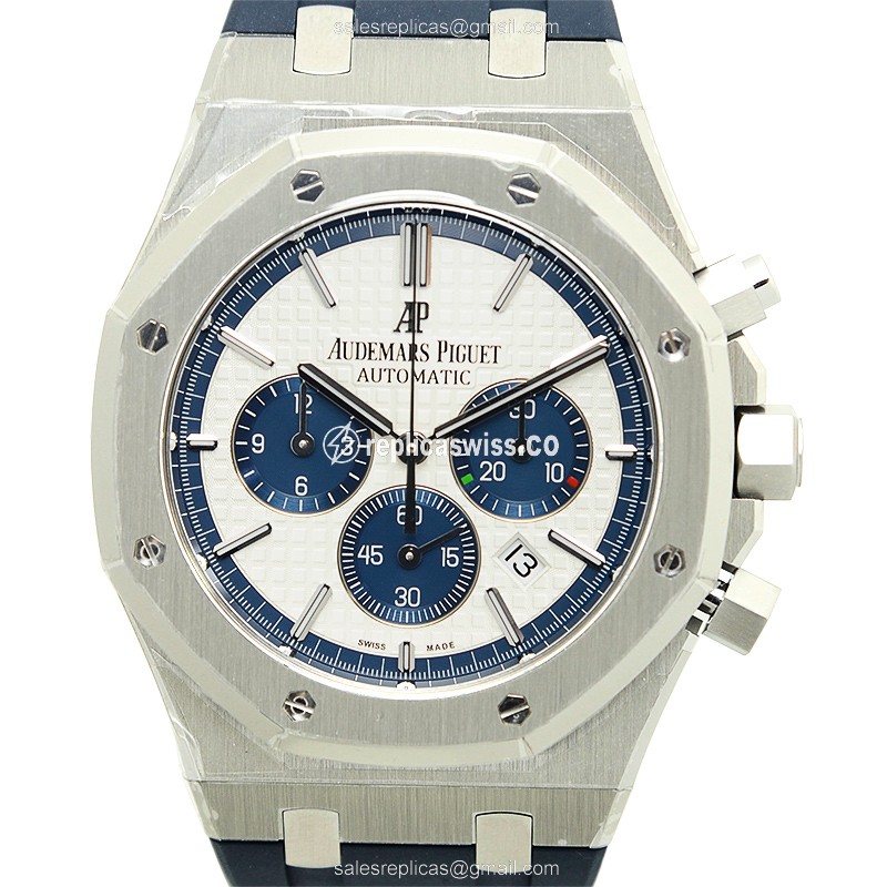 Audemars Piguet Royal Oak Replica - Automatic - Steel Case - Silver Dial - Blue Rubber Strap