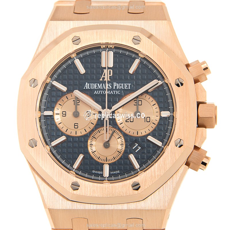 Audemars Piguet Royal Oak Replica - Automatic - 18kt Rose Gold - Blue Dial - Gold Strap