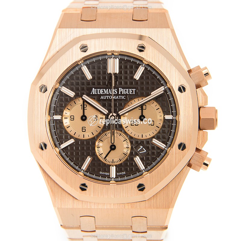 AP Royal Oak Replica - Automatic - 18kt Rose Gold - Brown Dial - Gold Strap