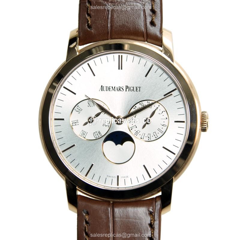 Audemars Piguet 26385OR.OO.A088CR.01 Replica - Automatic - 18kt Rose Gold - Silver Dial - Brown Alligator Strap