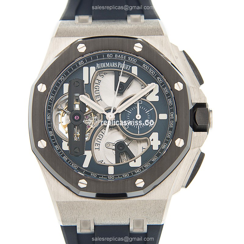 Audemars Piguet Royal Oak Offshore Replica - Manual Wind - 950 Platinum Case - Blue Dial - Rubber Blue Strap - Luxury Replica ROYAL OAK OFFSHORE Watch