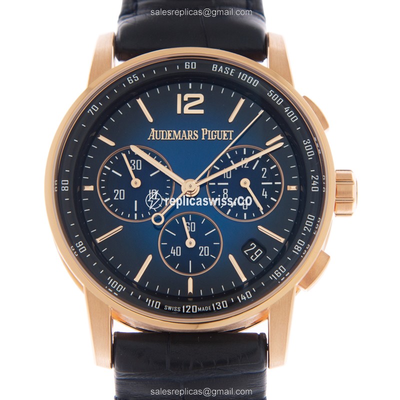 Audemars Piguet 26393OR.OO.A028CR.01 - 18kt Rose Gold - Automatic - Blue Dial - Alligator Blue Buckle - Luxury Replica CODE 11.59 Watch