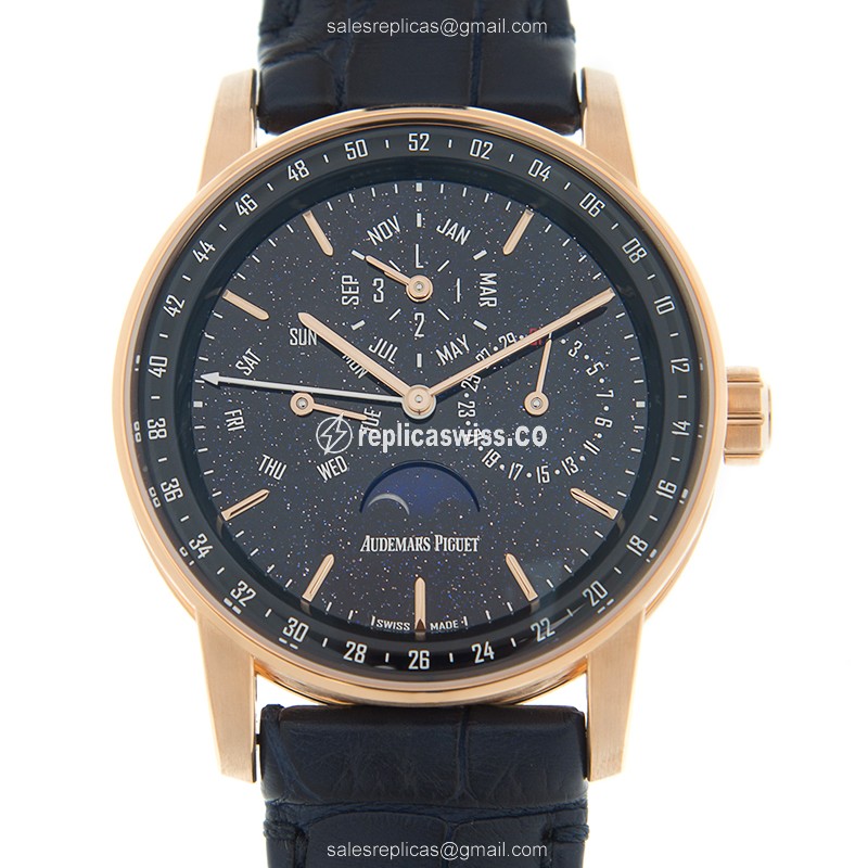 CODE 11.59 Audemars Piguet 26394OR.OO.D321CR.01 Replica - Automatic 18kt Rose Gold Case - Blue Dial, Leather Strap - Blue Clasp - Luxury Replica CODE 11.59 Watch