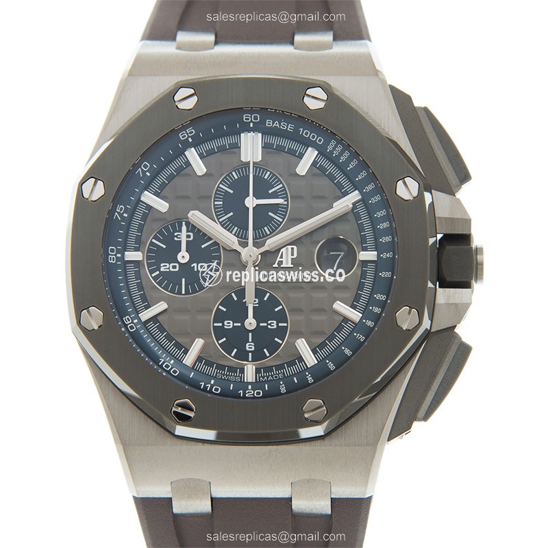 AP Royal Oak Offshore Replica - Manual Wind - Titanium Case - Ceramic - Gray Dial - Grey Rubber Strap
