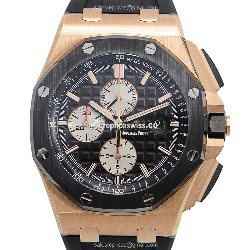 Automatic Replica Watch - Audemars Piguet Royal Oak - 18kt Rose Gold - Black Dial - Rubber Strap - Luxury Audemars Piguet Replica Watch