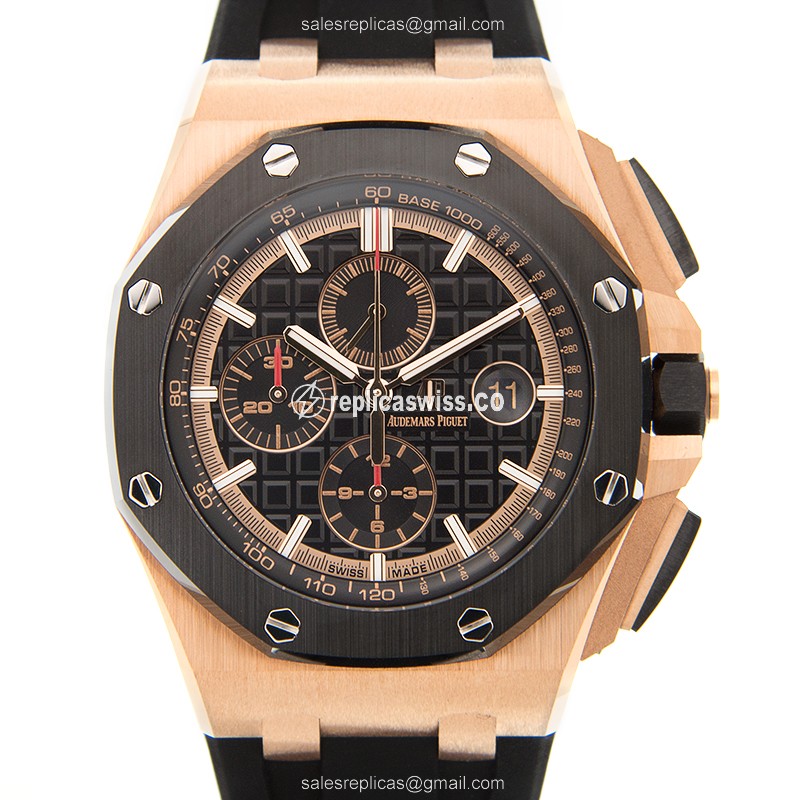 Audemars Piguet Royal Oak Offshore - Auto - 18kt Rose Gold - Black Dial - Rubber Strap - Luxury Replica ROYAL OAK OFFSHORE Watch