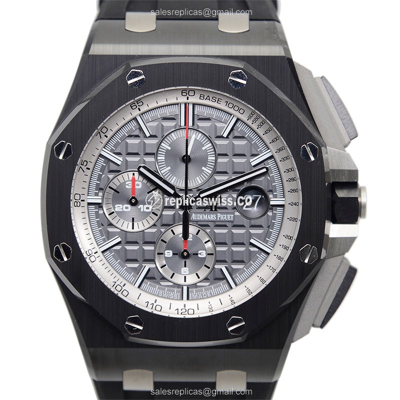 Audemars Piguet Royal Oak Offshore Replica - Automatic Ceramic - Gray Dial - Black Rubber - Buckle Clasp
