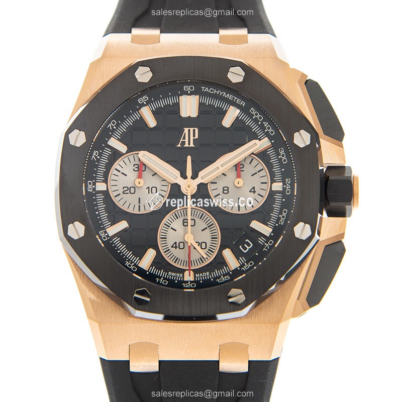 AP 26420RO.OO.A002CA.01 Replica - Auto - 18kt Rose Gold - Black Dial - Rubber Black Strap - Luxury Audemars Piguet Watch