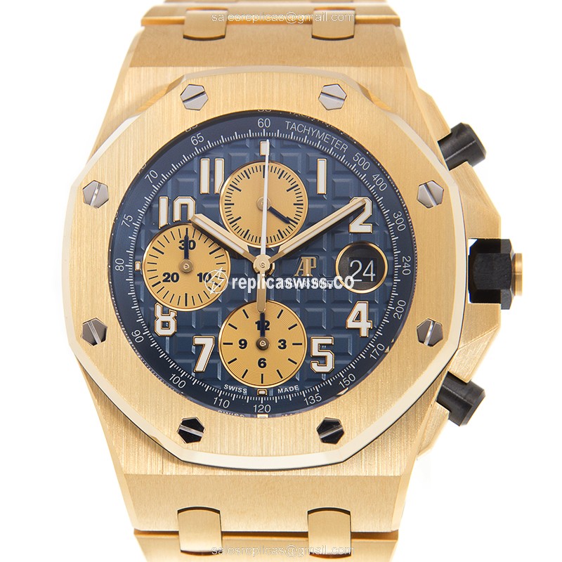 Rolex ROYAL OAK OFFSHORE Replica - Automatic - 18kt Gold - Blue Dial - Silver Strap
