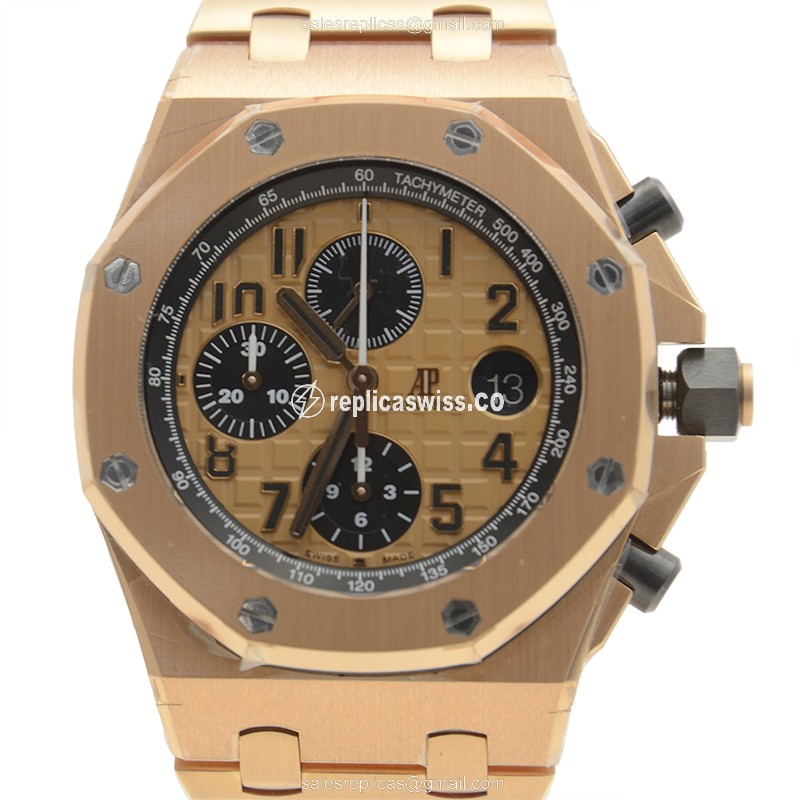 Royal Oak Offshore Replica - Audemars Piguet - Automatic - 18kt Rose Gold - Gold Dial - Gold Strap
