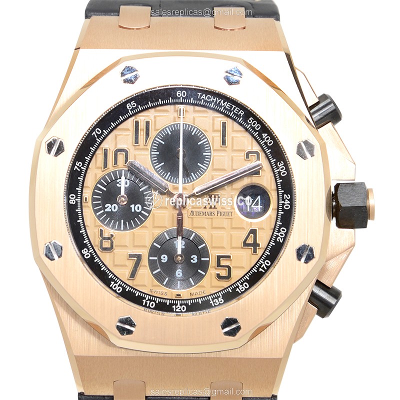 Audemars Piguet Royal Oak Offshore - Automatic 18kt Rose Gold - Gold Dial - Black Alligator Buckle