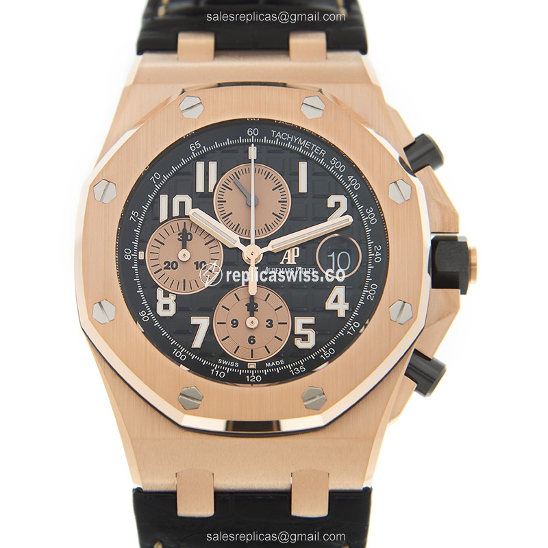 Audemars Piguet ROYAL OAK OFFSHORE - Automatic - 18kt Rose Gold - Black Dial - Buckle Clasp - Black Alligator Strap