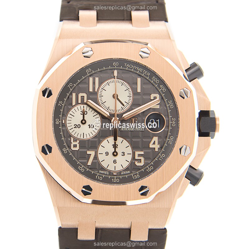 Royal Oak Offshore Replica - Automatic - 18kt Rose Gold - Gray Dial - Buckle Clasp - Grey Alligator Strap