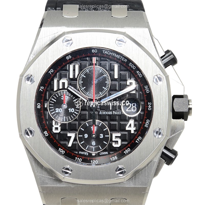 Royal Oak Offshore Replica - Audemars Piguet - Automatic - Black Dial - Stainless Steel - Alligator Black Strap - Luxury Audemars Piguet Replica Watch