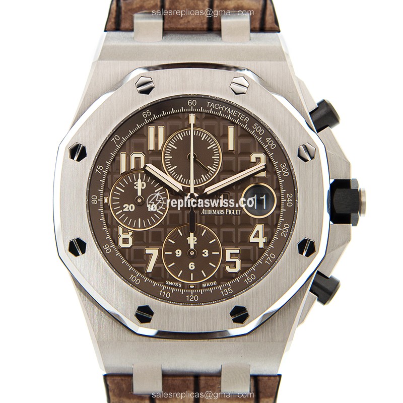 Audemars Piguet Royal Oak Offshore Replica - Automatic - Stainless Steel - Brown Dial - Brown Alligator Strap - Luxury Replica ROYAL OAK OFFSHORE Watch