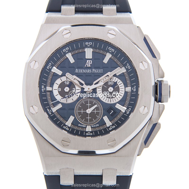 Royal Oak Offshore Replica - Audemars Piguet - Automatic - Titanium Case - Blue Dial - Rubber Blue Strap - Buckle Clasp