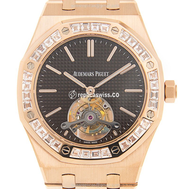 Audemars Piguet Royal Oak Replica - Manual - 18kt Rose Gold - Diamond Dial - Brown - Gold Strap - Luxury Replica ROYAL OAK Watch