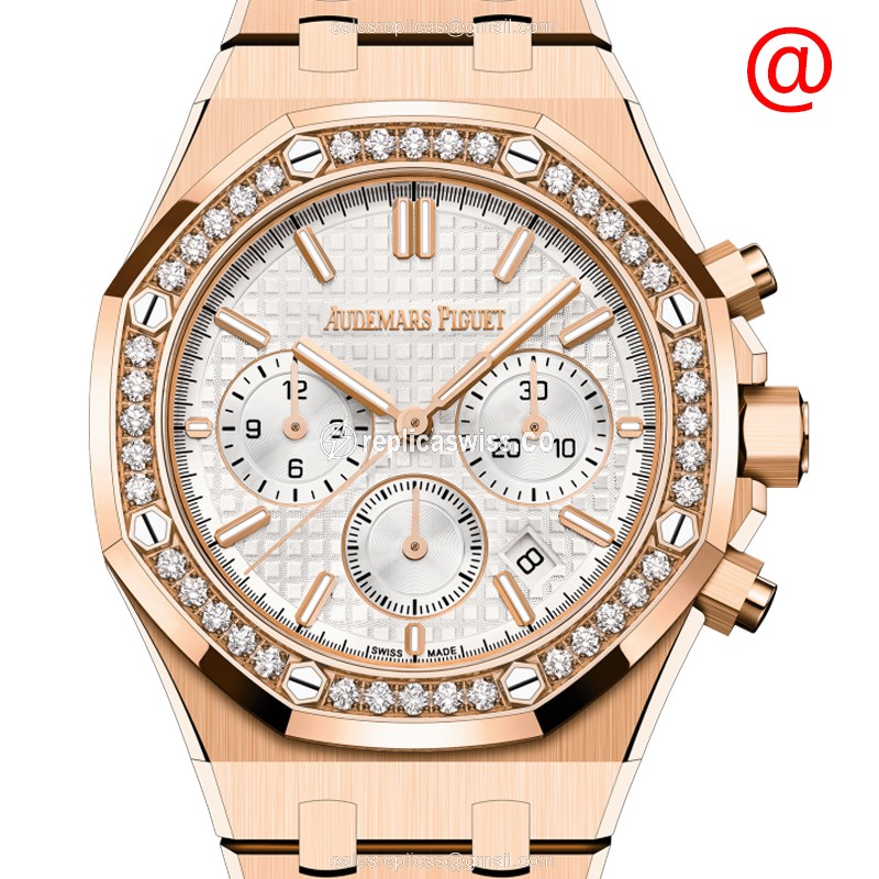 Royal Oak Replica - AP 26715OR.ZZ - Automatic - 18kt Rose Gold - Diamond Dial - Silver - Gold Strap