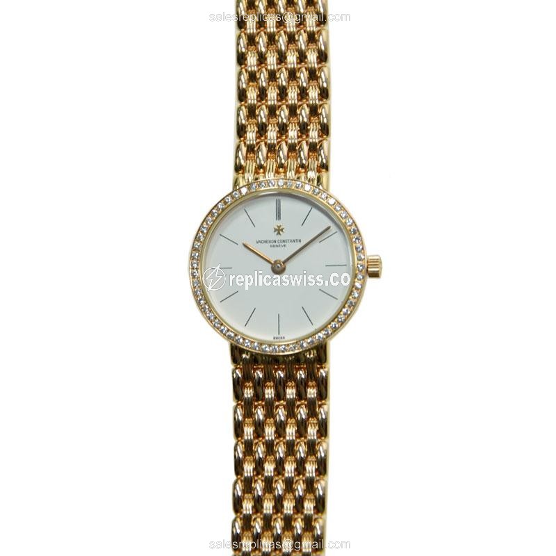 Vacheron Constantin Replica - Quartz - 18kt Gold & Diamond - White Dial - Luxury Vacheron Constantin Watch
