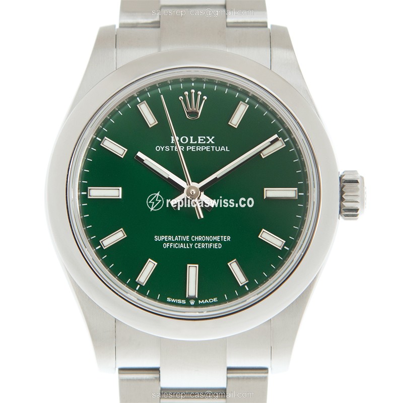 Rolex Oyster Perpetual Automatic - Green Dial, Steel Case on Silver Strap - Luxury Replica OYSTER PERPETUAL Watch