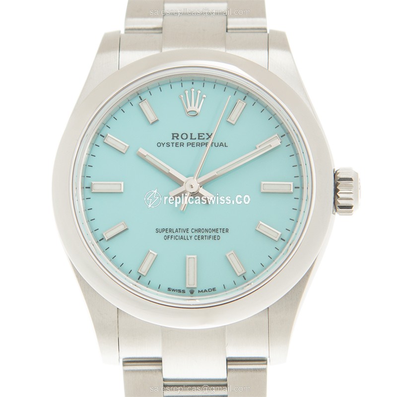 Rolex OYSTER PERPETUAL Replica - Automatic - Steel Case, Blue Dial, Silver Clasp & Steel Strap