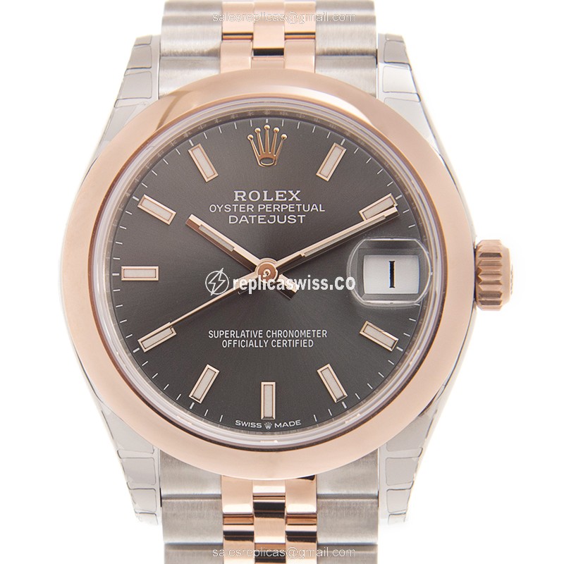Rolex DATEJUST Replica - 18kt Rose Gold/Steel - Automatic - Dark Grey Dial