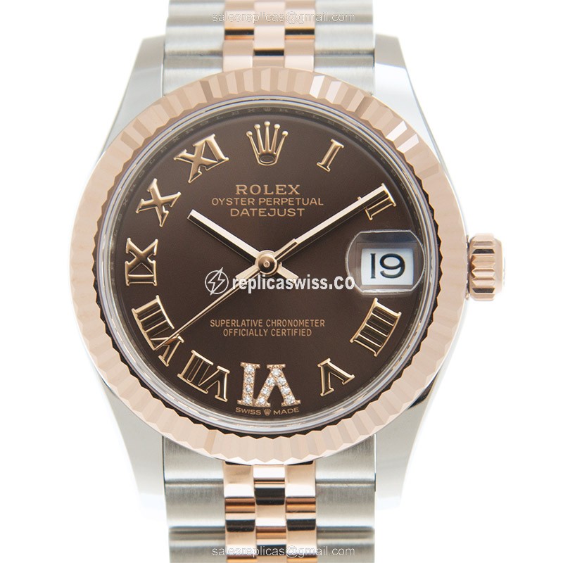 Rolex Datejust Replica - Automatic - 18kt Rose Gold & Steel Case - Brown Dial