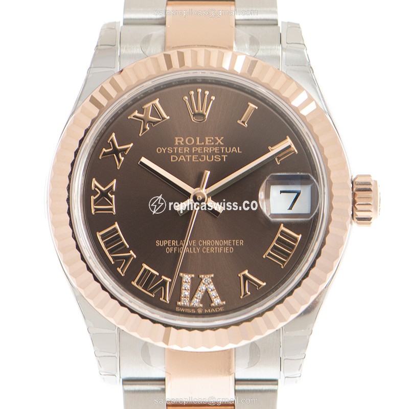 Rolex Datejust Replica - Automatic - 18kt Rose Gold & Steel Case - Brown Dial