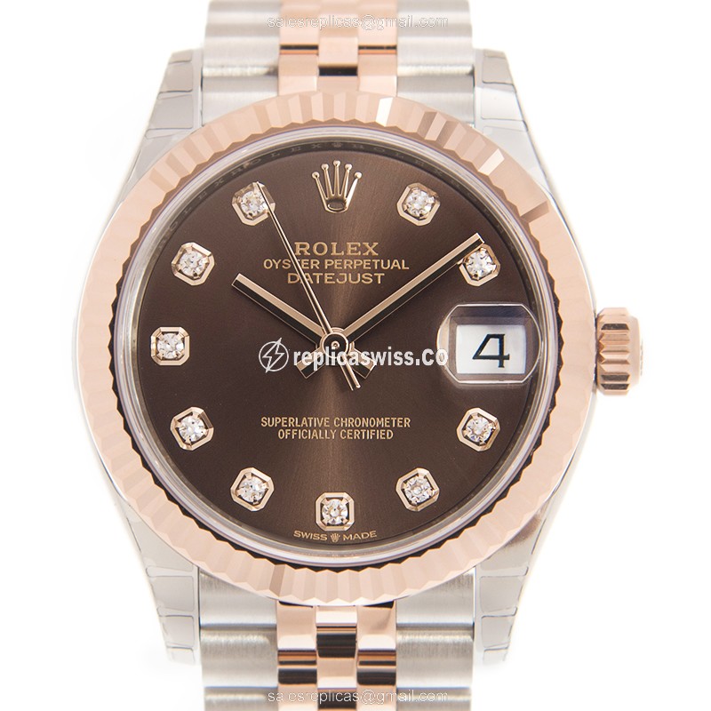 Rolex Datejust Replica - Automatic - 18kt Rose Gold on Steel - Brown Dial