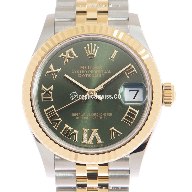 Rolex Datejust Replica - Automatic - 18kt Gold & Steel - Green Dial, Gold Clasp & Strap