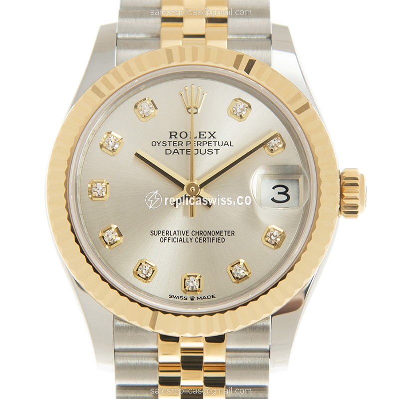 Rolex DATEJUST Replica - Automatic - 18kt Gold & Steel - Silver Dial