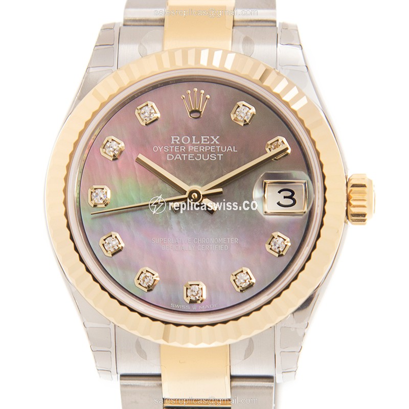 Rolex Datejust Replica - Automatic - 18kt Gold & Steel - Black Dial, Gold Clasp