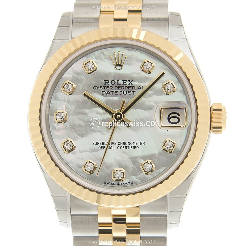 Rolex DATEJUST Replica - Automatic - 18kt Gold & Steel - White Dial