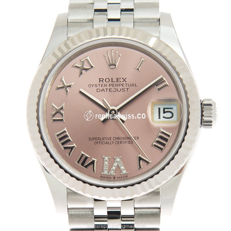 Rolex DATEJUST Replica - Automatic, White Gold & Steel Case - Pink Dial on Silver Steel Strap