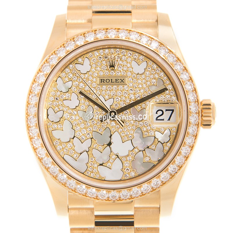 Rolex Lady Datejust Replica - Automatic - 18kt Gold Case - Silver Dial - Gold Strap