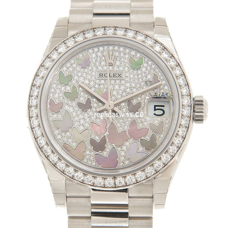 Rolex Datejust Replica - Automatic - 18kt White Gold - Diamond Bezel - Silver Dial