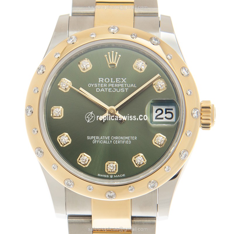 Rolex Datejust Replica - Automatic - 18kt Gold/Steel - Green Dial, Gold Clasp