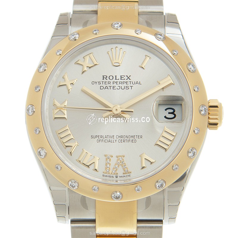 Rolex Datejust Replica - Automatic | 18kt Gold | Silver Dial | Steel Clasp | Gold Strap