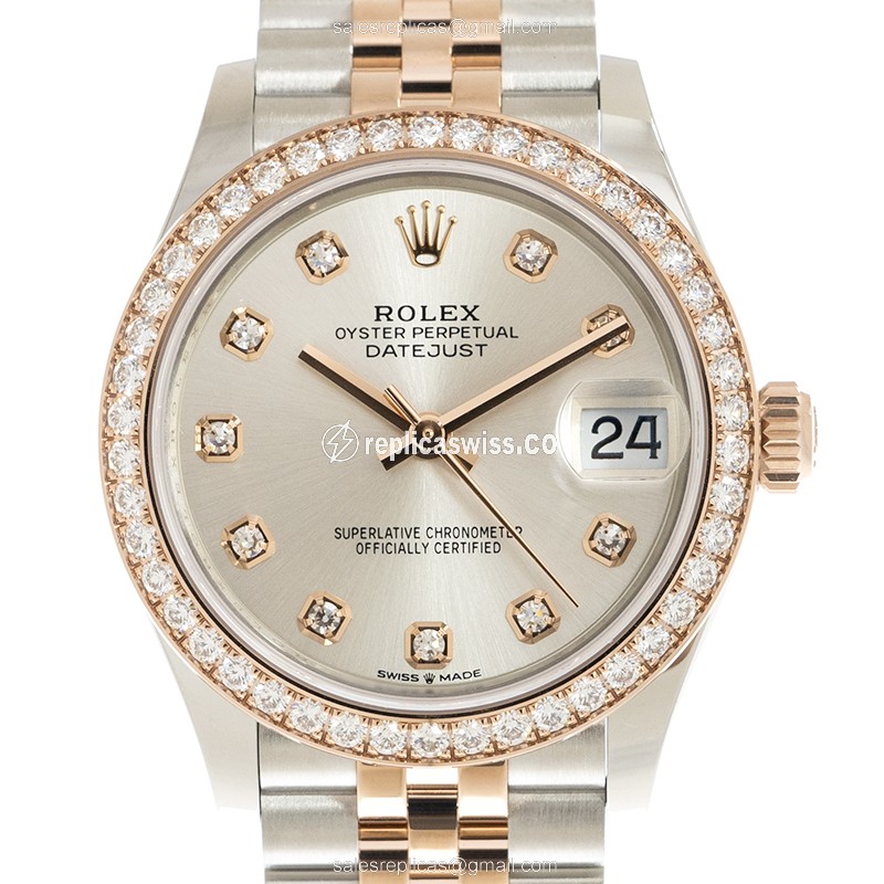 Rolex Datejust Replica - Automatic - 18kt Rose Magic - Diamond - Silver Dial - Gold Steel Strap - Luxury Replica DATEJUST Watch