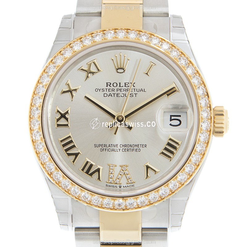 Rolex DATEJUST Replica - Automatic - 18kt Gold & Diamond - Steel Case - Silver Dial