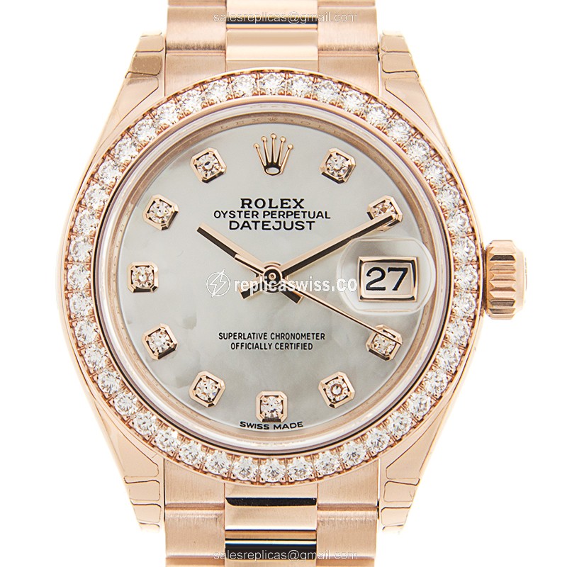 Rolex Datejust Replica - Automatic - White Dial on 18kt Gold & Diamond Clasp