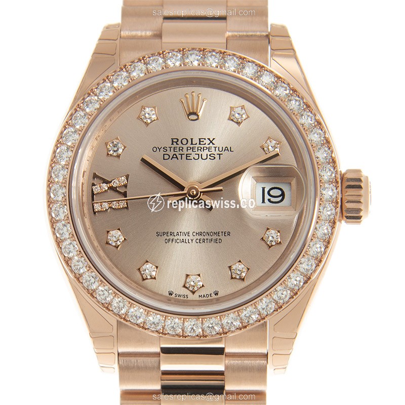 Rolex Datejust Replica - Automatic - 18kt Rose Gold - Diamond - Gold Dial - 279135RBR-0003 - Luxury Replica LADY DATEJUST Watch
