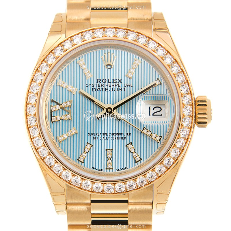 Rolex Datejust Replica - Automatic - 18kt Gold Case - Blue Dial, Gold Strap